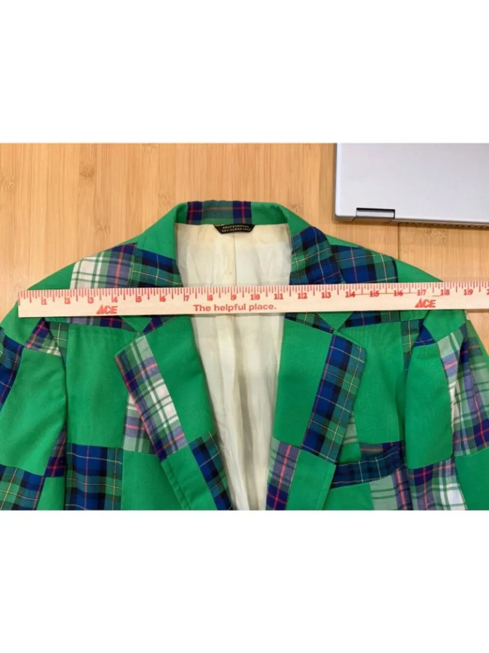 Vintage 80s Green tartan plaid patchwork preppy OLD MONEY tailored blazer 38